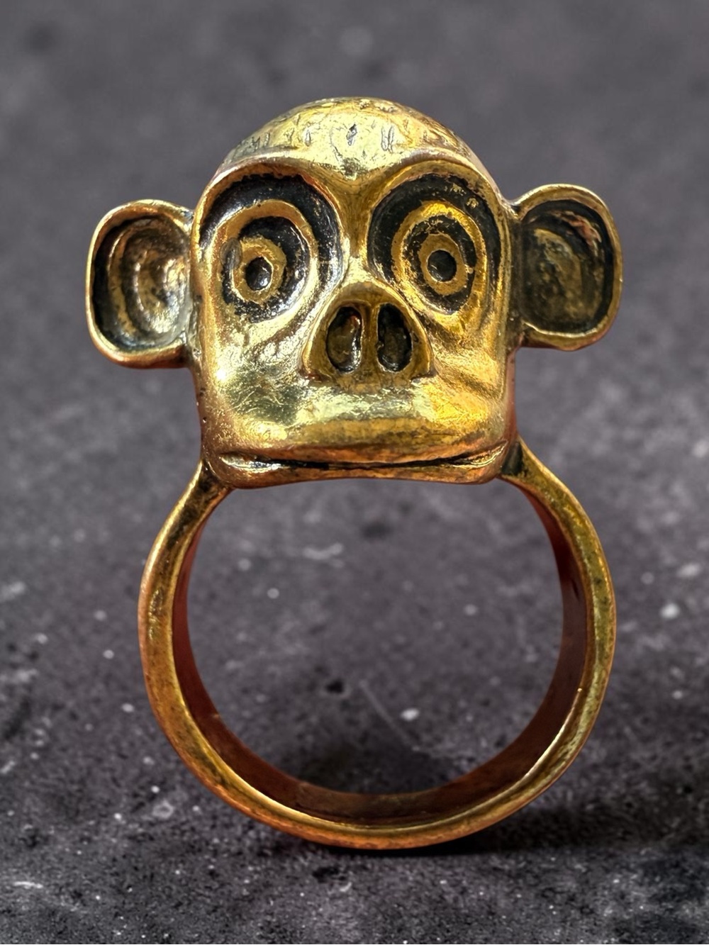 Rare Vintage Golden Brass Monkey Head Ring